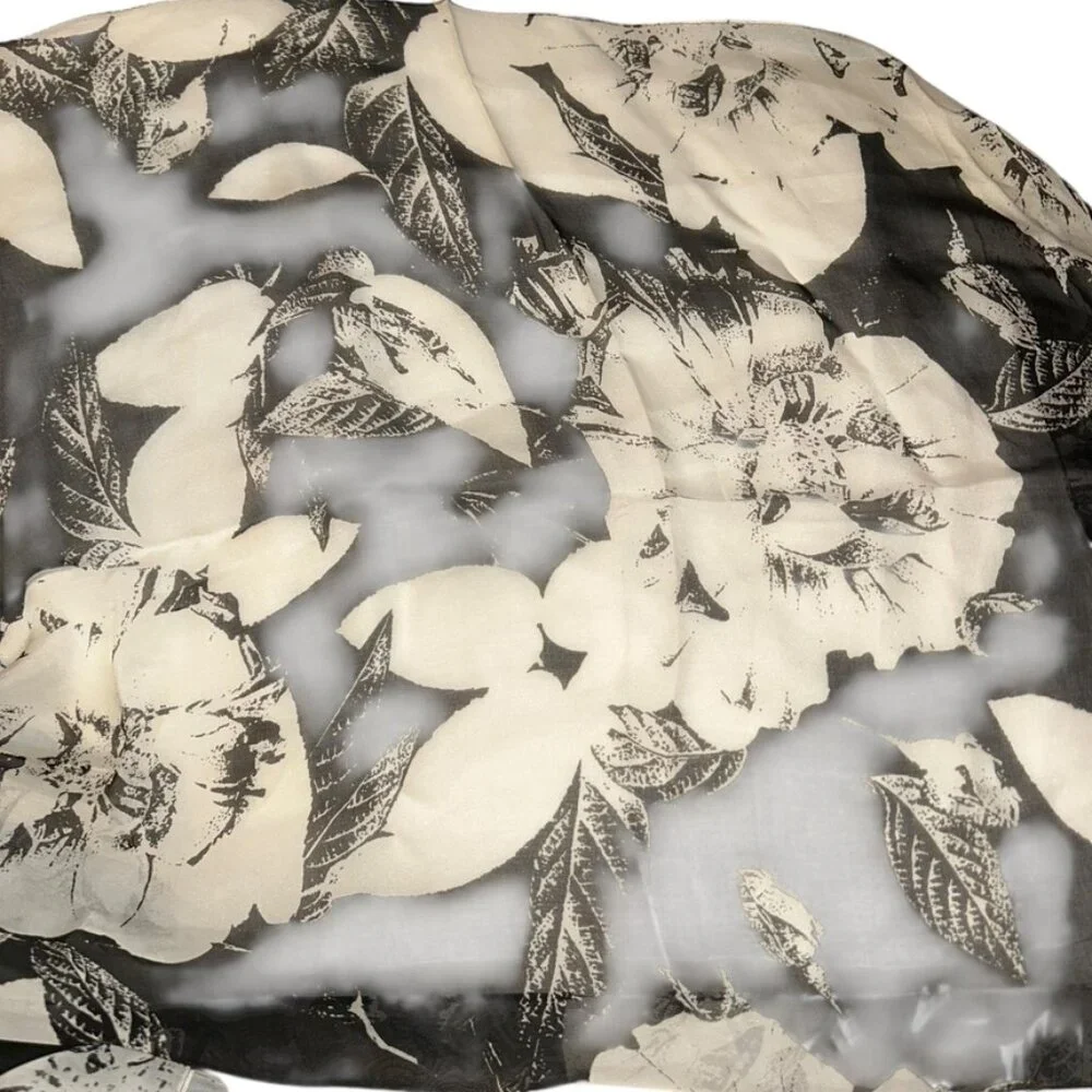anne klein 100% SILK black white classic handkerchief floral flowers scarf 18x71